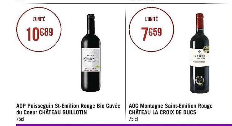aop puisseguin st-émilion rouge bio cuvée du cœur château guillotin, aoc montagne saint-émilion rouge château la croix du ducs