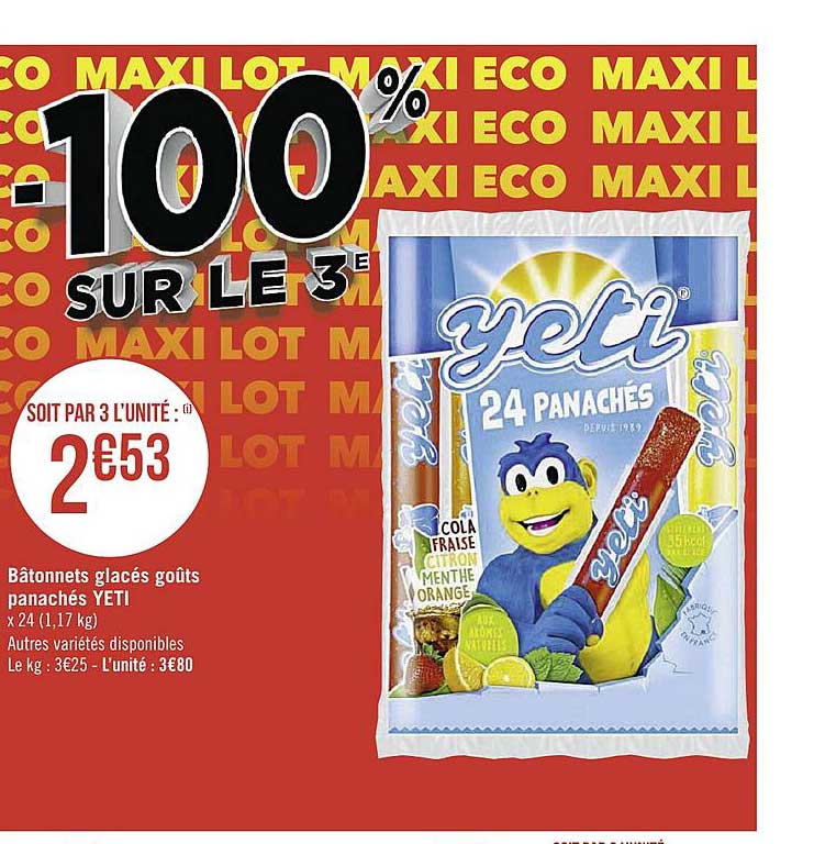 bâtonnets glacés goûts panachés yeti