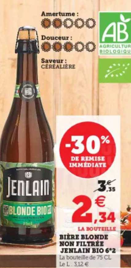 bière blonde non filtrée jenlain bio 6°2
