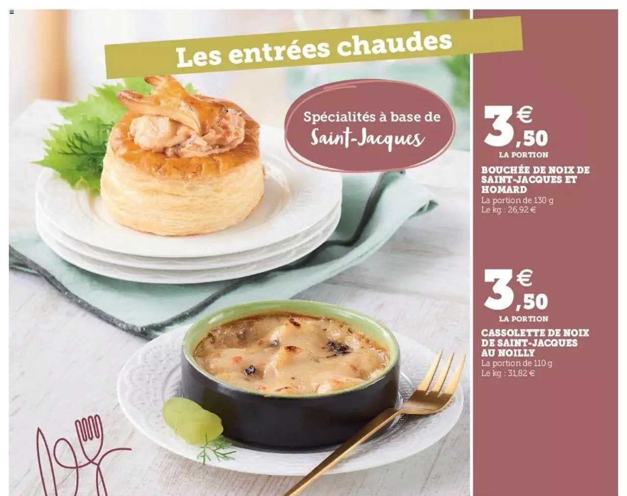 bouchée de noix de saint-jacques et homard, cassolette de noix de saint-jacques au noilly