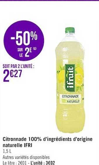 citronnade 100% d'ingrédients d'origine naturelle ifri