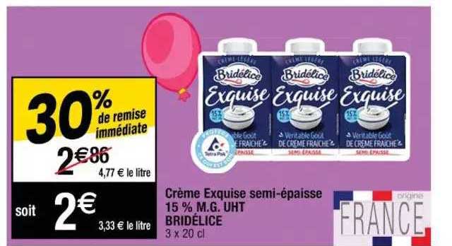 crème exquise semi-épaisse 15% m.g. uht bridélice