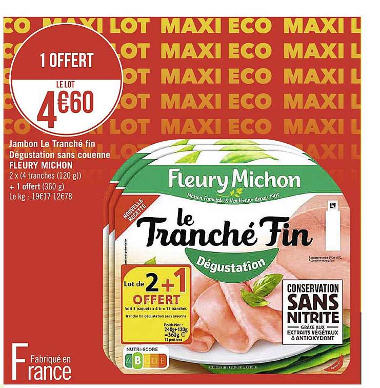 jambon le tranché fin dégustation sans couenne fleury michon