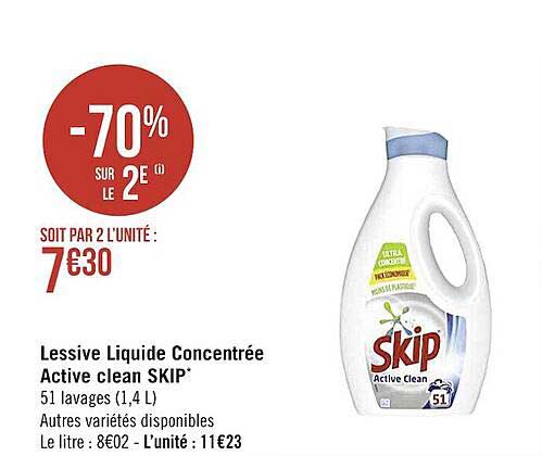 Lessive Liquide Concentrée Active Clean Skip