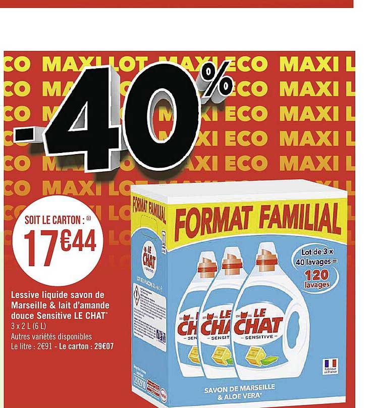 lessive liquide savon de marseille & lait d'amande douce sensitive le chat