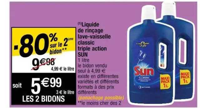 liquide de rinçage lave-vaisselle classic triple action sun
