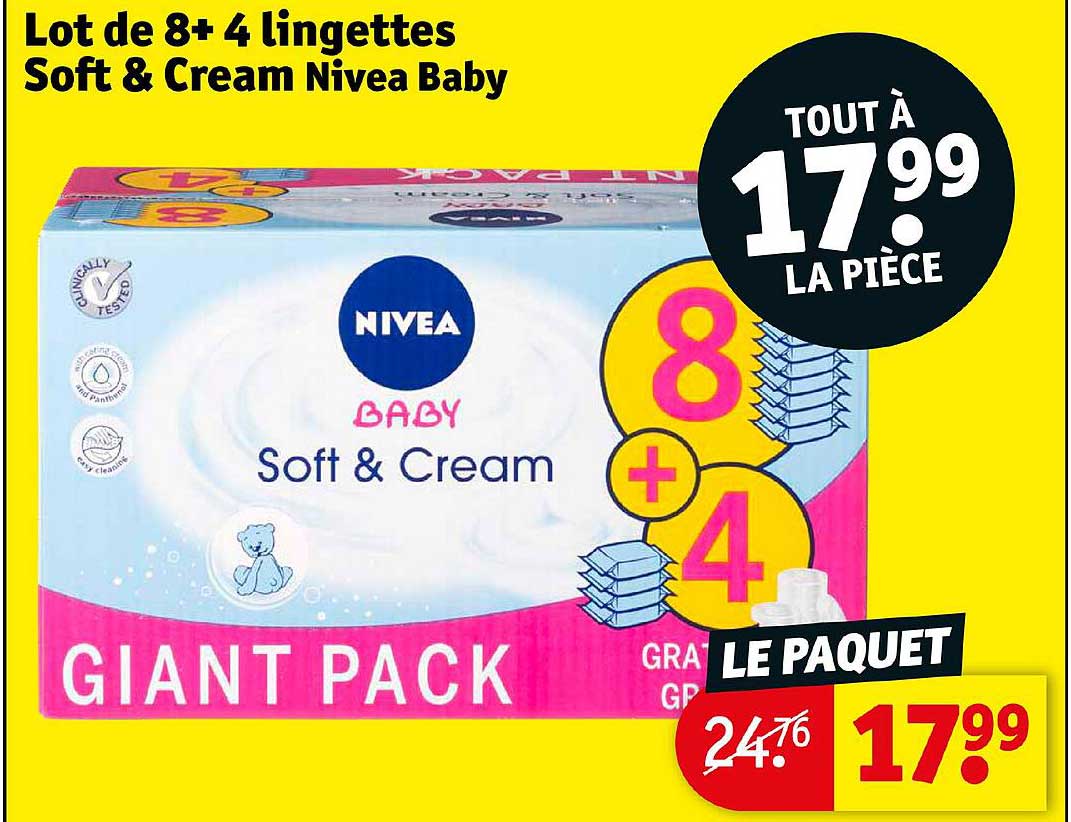 lot de 8+4 lingettes soft & cream nivea baby
