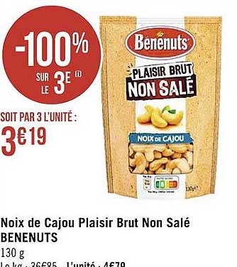 noix de cajou plaisir brut non salé bénénuts
