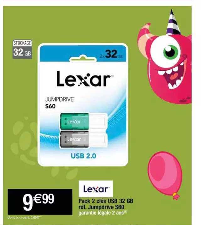 pack 2 clés usb 32 gb jumpdrive s60 lexar