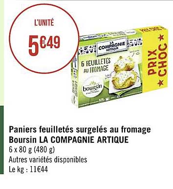 paniers feuilletés surgelés au fromage boursin la compagnie artique