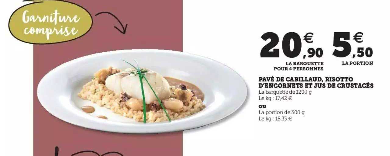 pavé de cabillaud, risotto d'encornets et jus de crustacés