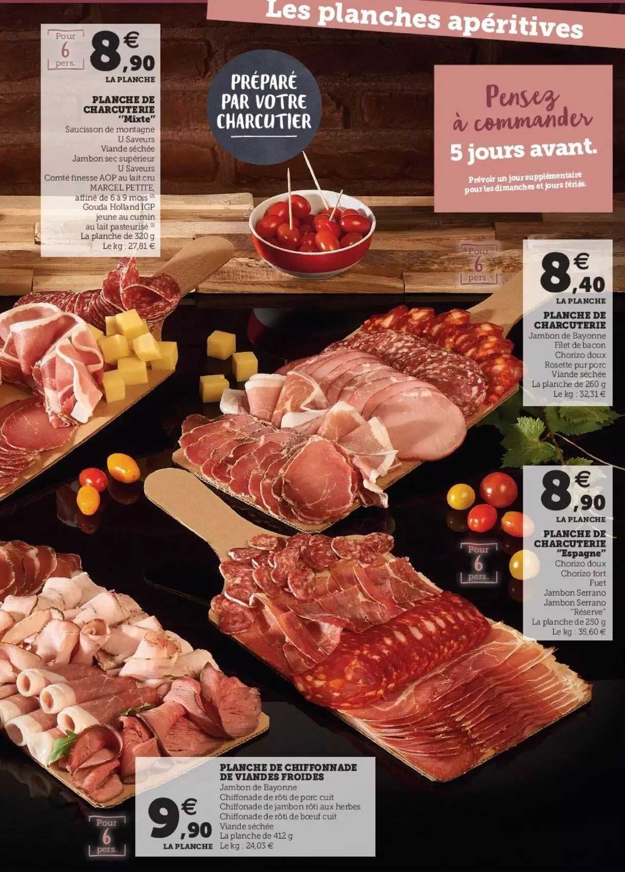 planche de charcuterie "mixte", planche de charcuterie, planche de charcuterie "espagne", planche de chiffonnade de viandes froides