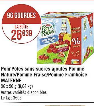 Pom'potes Sans Sucres Ajoutés Pomme Nature-pomme Fraise-pomme Framboise Materne