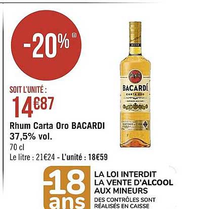 rhum carta oro bacardi 37,5% vol.