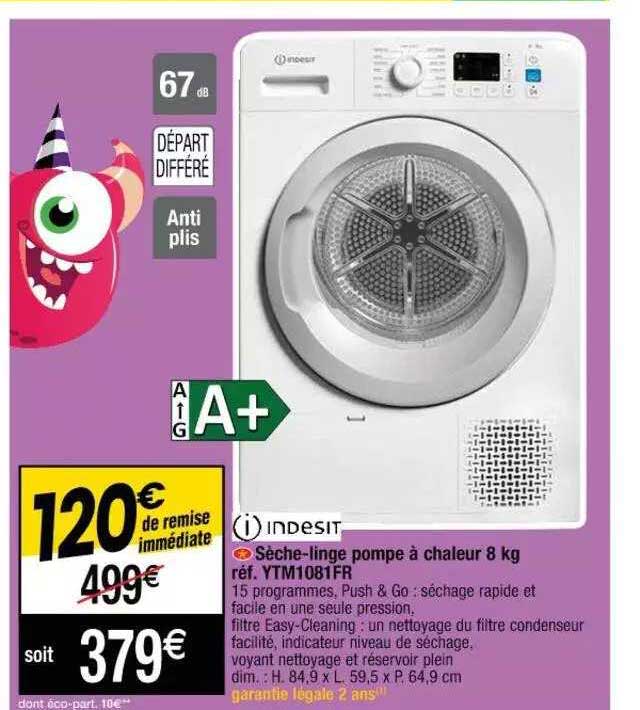 sèche-linge pompe à chaleur 8 kg indesit