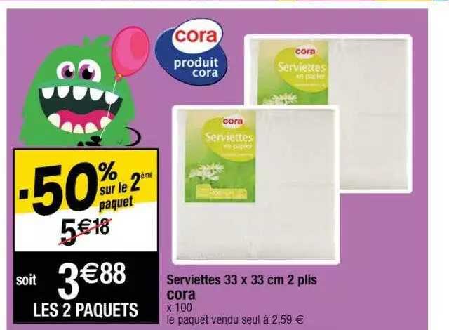 serviettes 33 x 33 cm 2 plis cora
