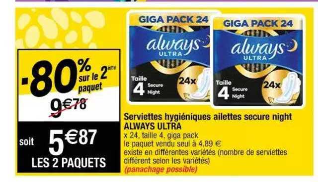 serviettes hygiéniques ailettes secure night always ultra