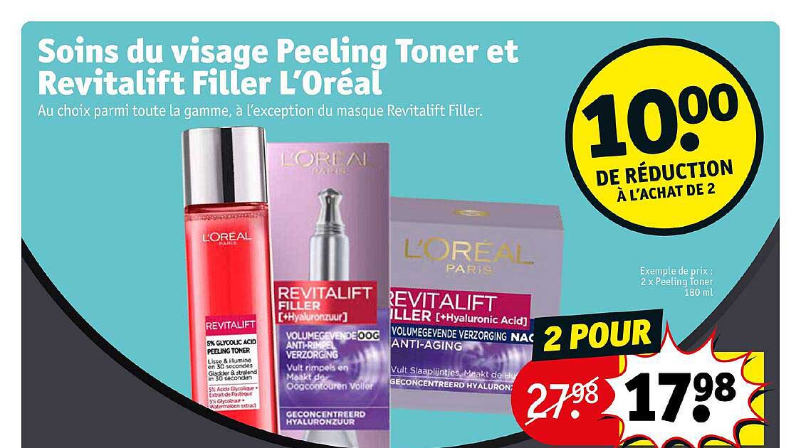 soins du visage peeling toner et revitalift filler l'oréal