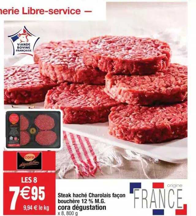 steak haché charolais façon bouchère 12% m.g. cora dégustation