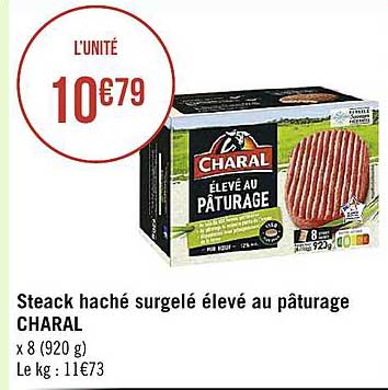 steak haché surgelé élevé au pâturage charal
