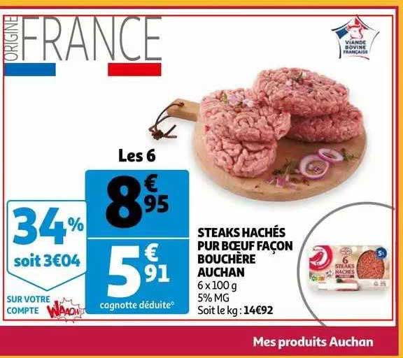 steaks hachés pur bœuf façon bouchère auchan