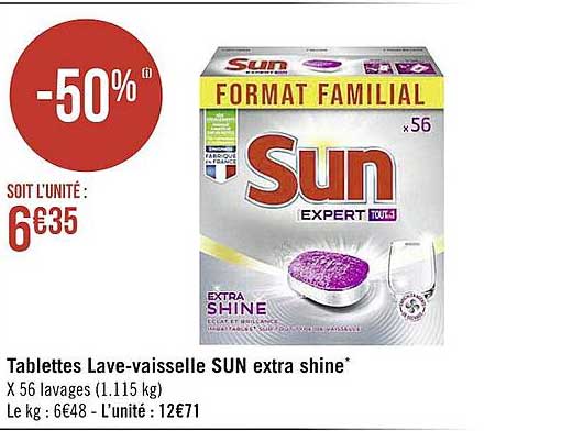tablettes lave-vaisselle sun extra shine