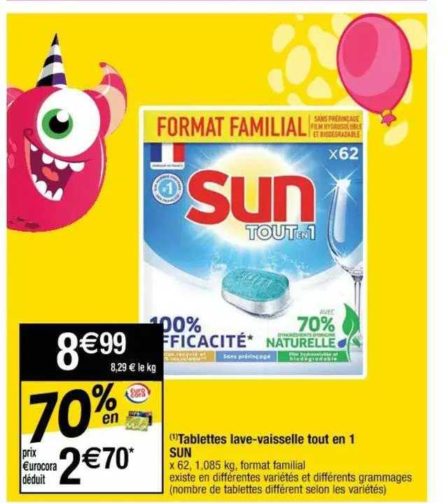 tablettes lave-vaisselle tout en 1 sun