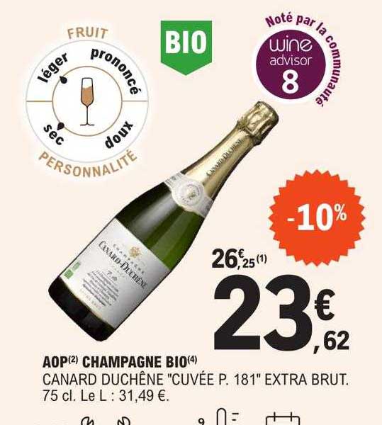 aop champagne bio canard duchêne "cuvée p. 181" extra brut
