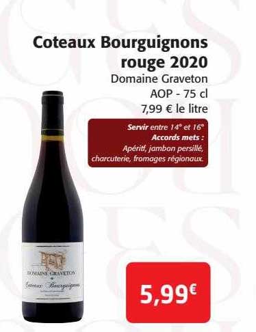 côteaux bourguignons rouge 2020 domaine graveton aop