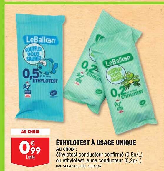 éthylotest à Usage Unique