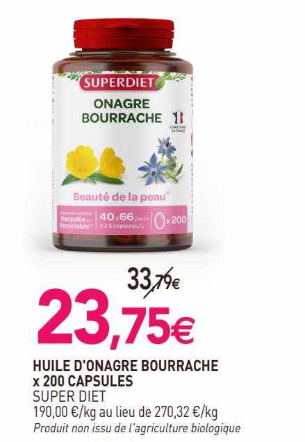 huile d'onagre bourrache x 200 capsules super diet