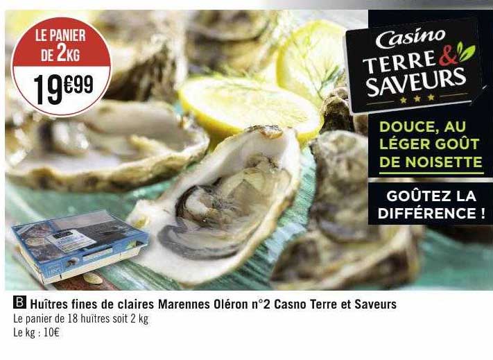 huîtres fines de claires marennes oléron n°2 casino terre et saveurs