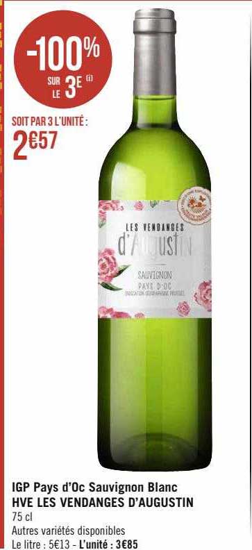 igp pays d'oc sauvignon blanc hve les vendanges d'augustin