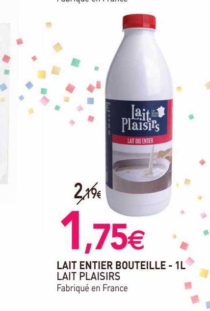 lait entier bouteille lait plaisirs - 1l