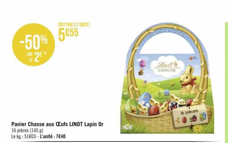 panier chasse aux œufs lindt lapin or