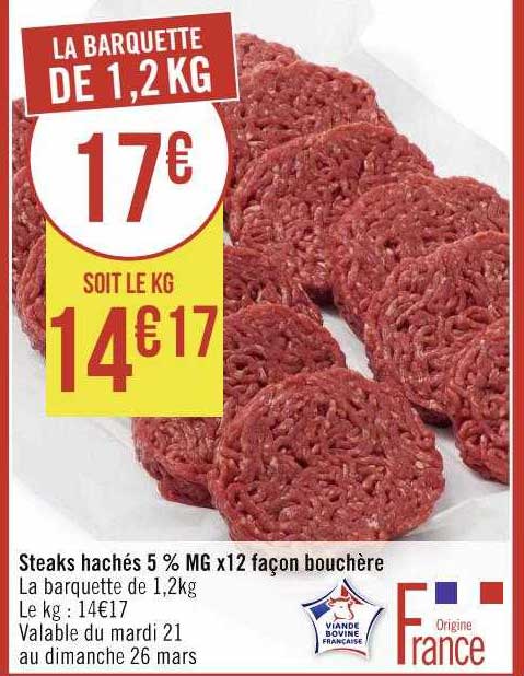 steaks hachés 5% mg x 12 façon bouchère