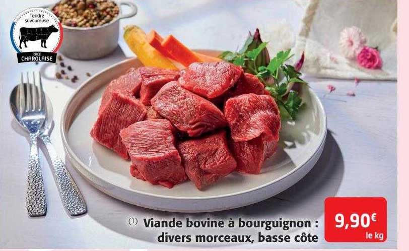 viande bovine à bourguignon : divers morceaux, basse côte