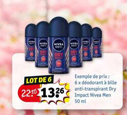 6 x déodorant à bille anti-transpirant dry impact nivea men 50ml