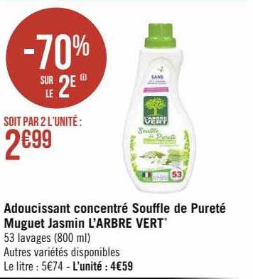 adoucissant concentré souffle de pureté muguet jasmin l'arbre vert