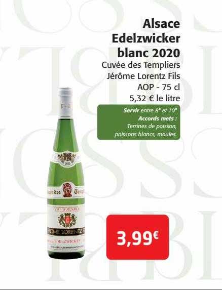 alsace edelzwicker blanc 2020 cuvée des templiers jérôme lorentz fils aop