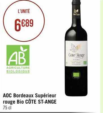 Aoc Bordeaux Supérieur Rouge Bio Côte St-ange