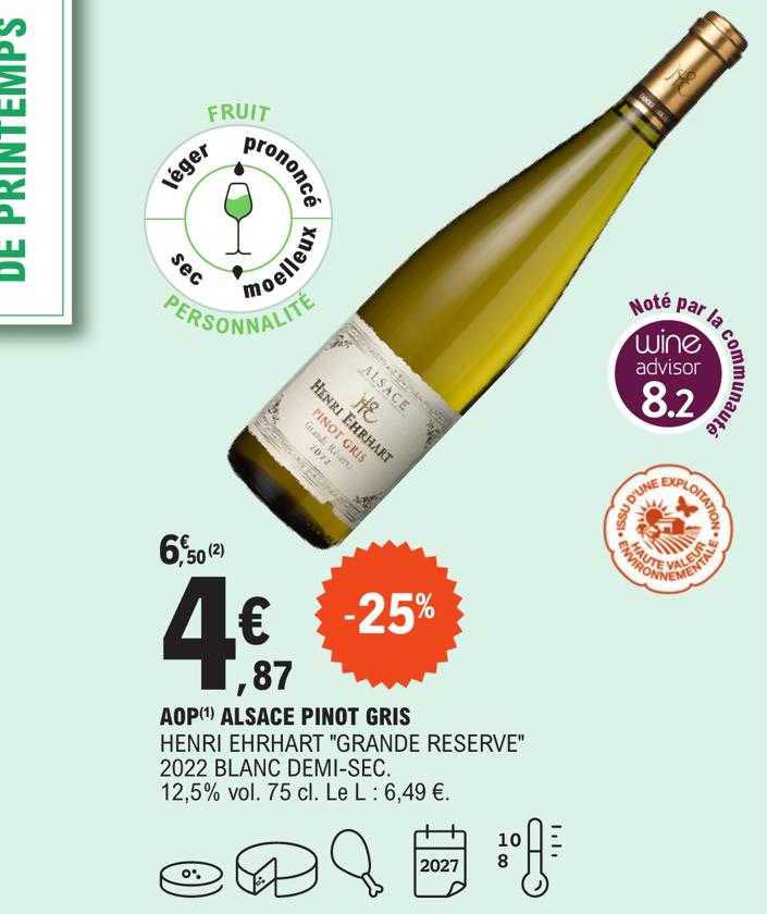 aop alsace pinot gris henri ehrhart "grande réserve" 2022 blanc demi-sec