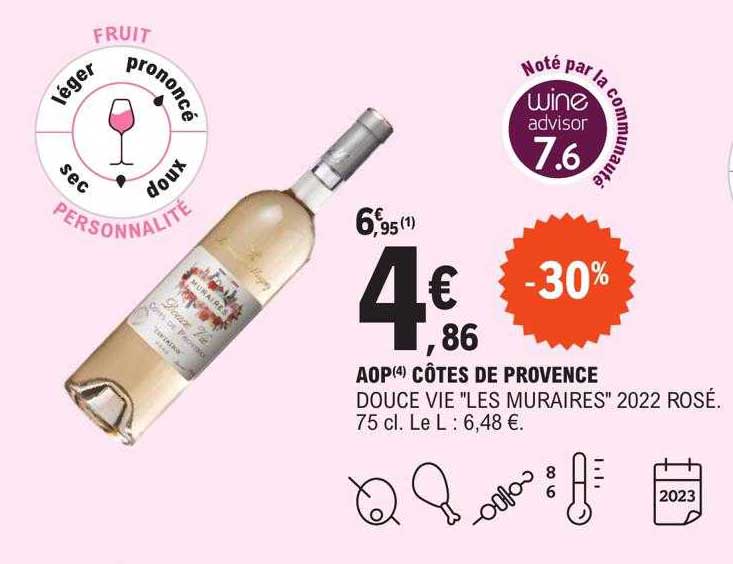 aop côtes de provence douce vie "les muraires" 2022 rosé