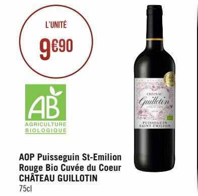 aop puisseguin st-émilion rouge bio cuvée du coeur château guillotin