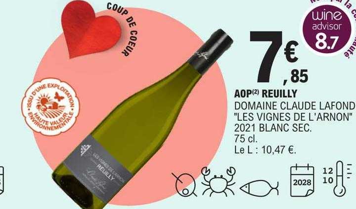 aop reuilly domaine claude lafond "les vignes de l'arnon" 2021 blanc sec