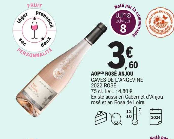 aop rosé anjou caves de l'angevine 2022 rosé
