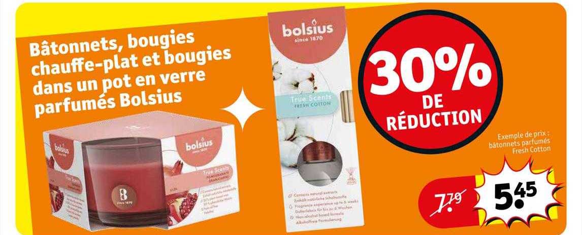 bâtonnets, bougies chauffe-plat et bougies dans un pot en verre parfumés bolsius