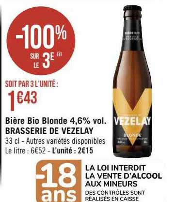 bière bio blonde 4,6% vol. brasserie de vezelay