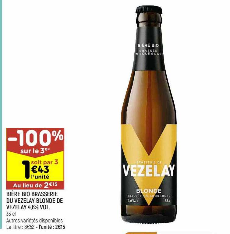 bière bio brasserie du vezelay blonde de vezelay 4,6% vol.