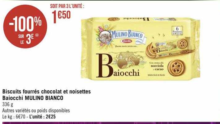 biscuits fourrés chocolat et noisettes baiocchi mulino bianco